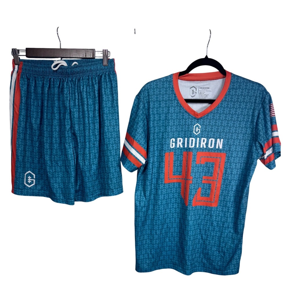 Gridiron Football Jersey and Shorts Set Outfit Men's Geiszler 43 Teal Orange M